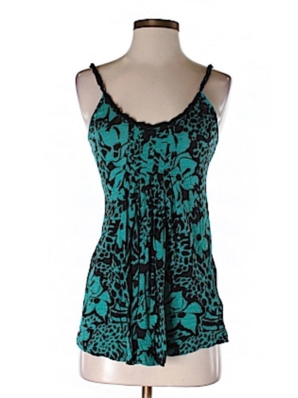Anthropologie Silence + Noise Floral Leopard Tank Top teal/black S